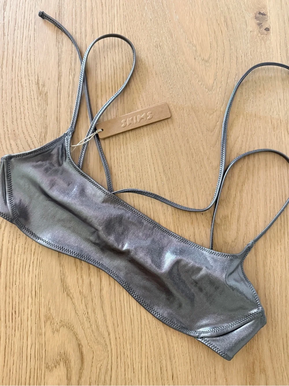 SKIMS Metallic Silver Bikini Top and Shorts Set